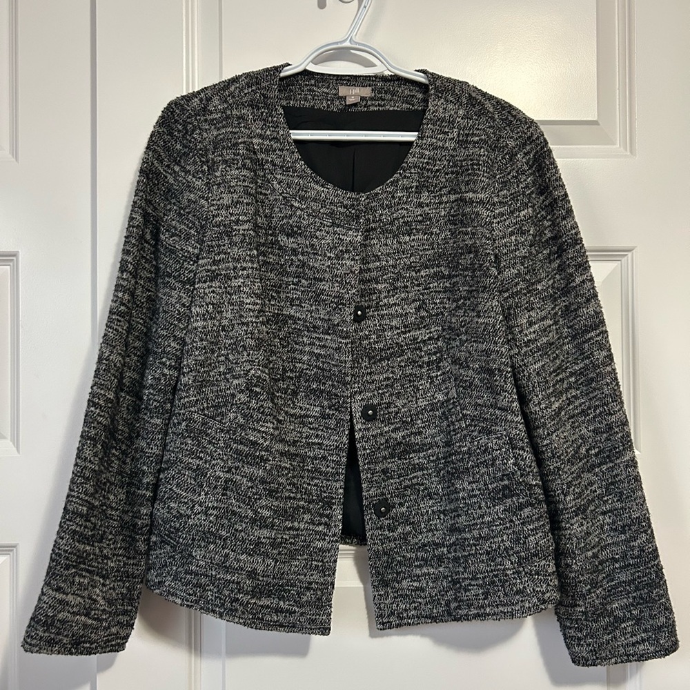 J. Jill Tweed Wool Blend Charcoal Blazer
